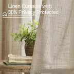 60 Inch Length Taupe Linen Curtains 2 Panels Set, Semi Sheer Light Filtering - Image 6