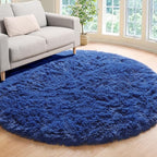 Navy Blue Round Rug 4ft, Fluffy Soft Circle Area Rugs - Image 4