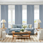 120 Inch 100% Blackout Pinch Pleated Linen Curtains Light Blue - Image 7