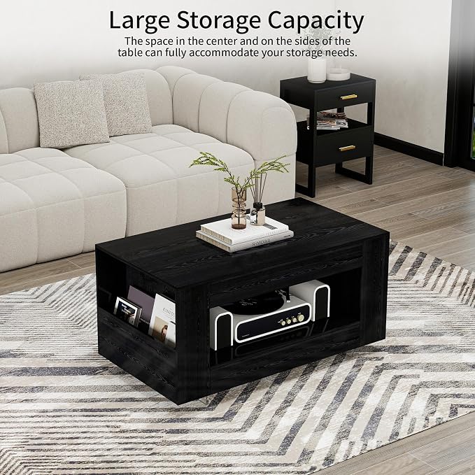 39" Wood Coffee Table for Living Room, Sides Storage - Image 5