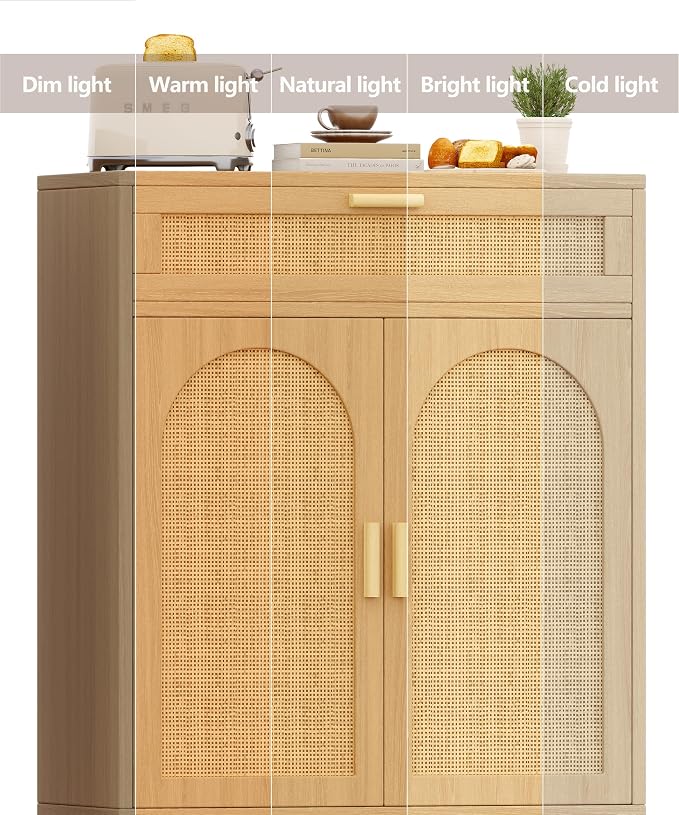 Rattan Buffet Sideboard Set of 2, Boho Buffet Cabinet - Image 7