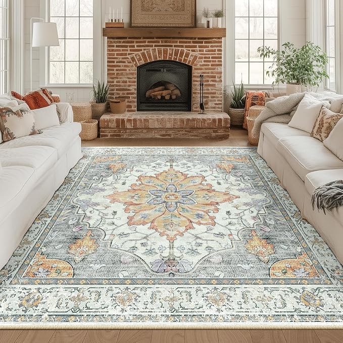 RELEANY Washable Area Rug, Square 8'x8', Water Repellent, Pet Friendly by RELEANY