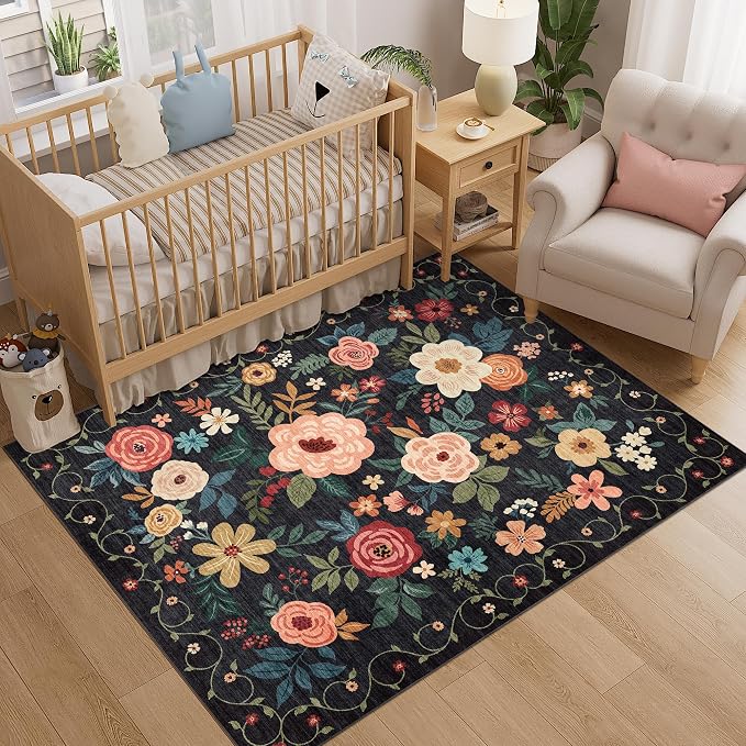 DUKINO 4x5 Area Rug for Entryway, Soft Floral Washable Rug Non Slip, - Image 3