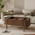 Lift Top Coffee Table with Storage, Faux Marble Top, Wood Fluted Center Table by Astimey