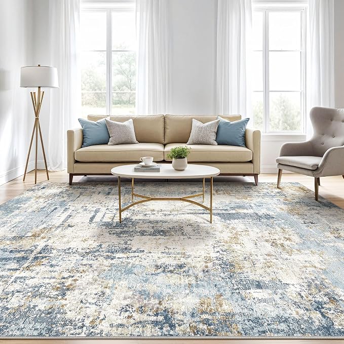 LOONGRUG Area Rug 5x7 Washable Neutral Modern Living Room Rugs Blue | Abstract - Image 5