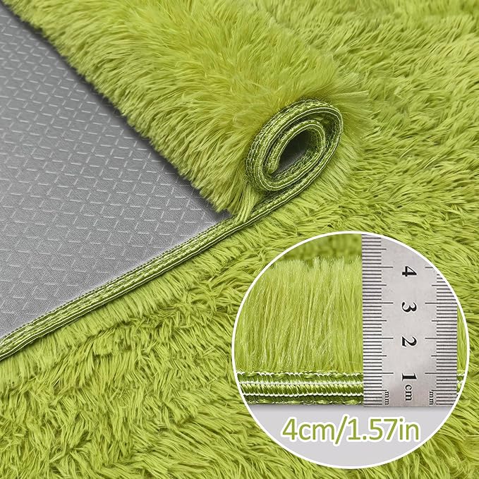 2x8 Bedside Area Rugs for Bedroom Soft Fluffy Shag Green Rug for Hallway - Image 5