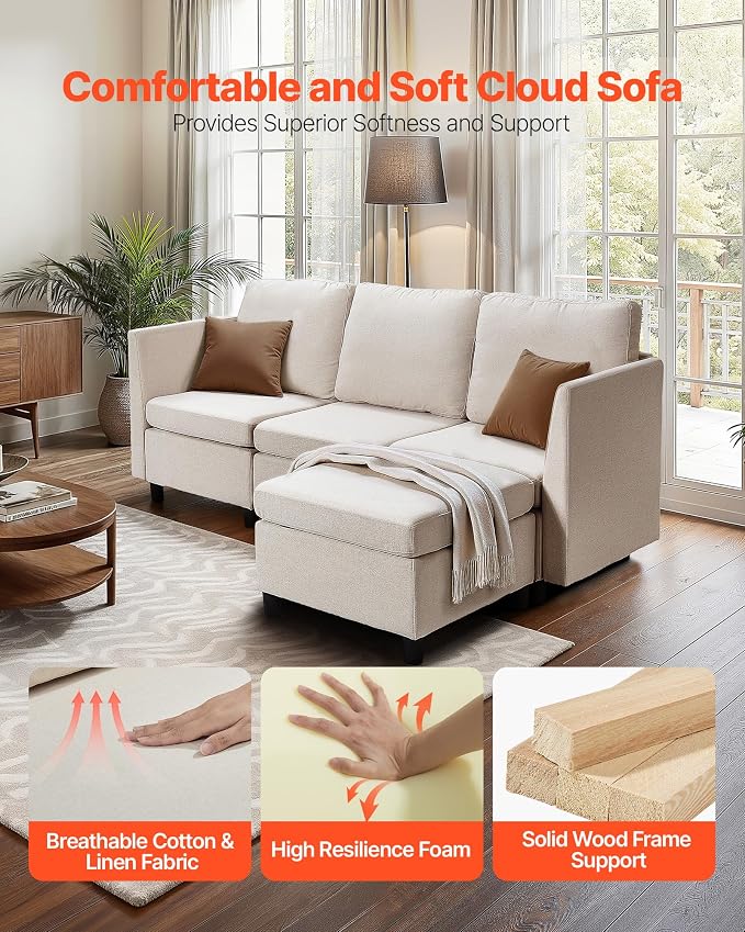 VEVOR Modular Sectional Sofa, 3-Seater Modular Sofa - Image 2