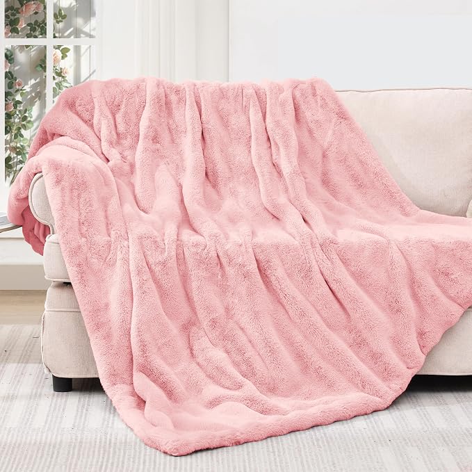 Luxury Faux Rabbit Fur Throw Blanket by TOUCHAT