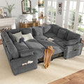 Hanherry Sectional Sofa with Pull Out Couch Bed, 8 Seat Corduroy Sleeper Sofa by Hanherry