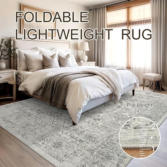Soalmost 6x9 Area Rug for Living Room Washable Non-Slip Rugs Light Gray | - Image 7
