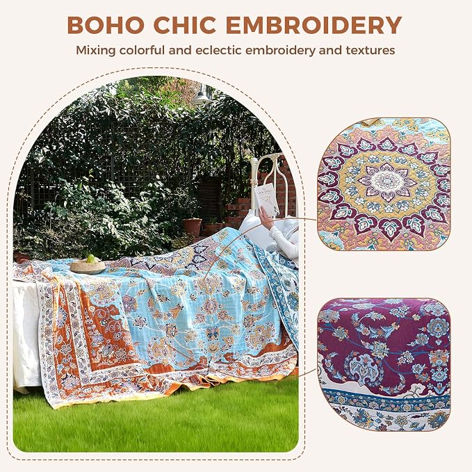 LUTBM Boho Throw Blanket for Couch Sofa Chair Cotton Summer Blankets for - Image 4