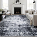10x12 Area Rug Living Room: Modern Washable Soft Carpet Dark Black | by FXRHLP