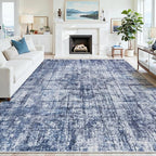 8x10 Washable Area Rug for Living Room Bedroom: Non-Slip Modern Navy Blue | by Oriannal