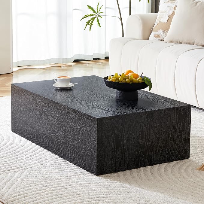 39.3'' Wood Coffee Table with Black Wood Grain, Rectangular Low Tables - Image 4