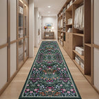 PLHXFR 2.6x14 Washable Runner Rug：Floral Indoor Kitchen Carpet Dark Black | - Image 5