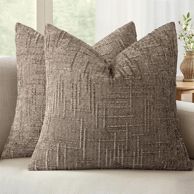 MIULEE Chenille Textured Throw Pillow Covers Taupe Grey 18x18 Set of 2 | Slubby by MIULEE