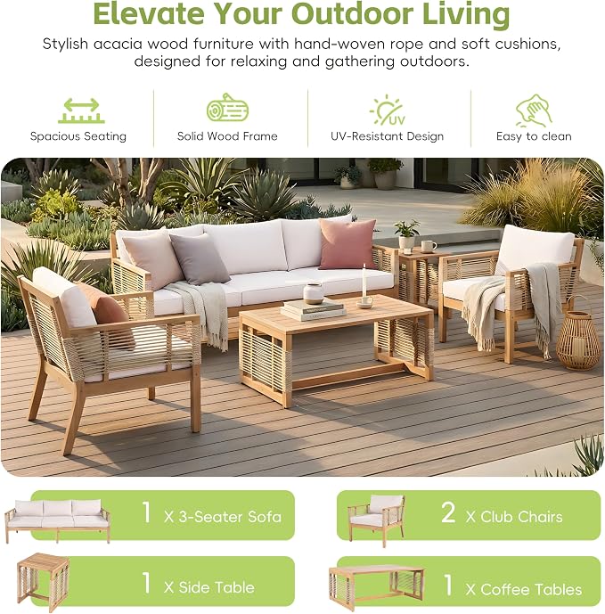 VilroCaz 5-Piece Patio Conversation Set, All Weather Sectional Sofa Set w/ 3 - Image 3