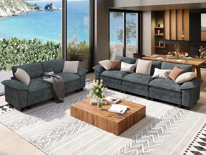 SUNSHINE VALLEY Sofa and Loveseat Set, Oversized Chenille Modular Love seat and by SUNSHINEVALLEY