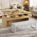 Coffee Table with Bench, 4-in-1 Multi-Function Coffe Table w/Curved Corner by Homiflex