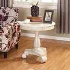 Roundhill Furniture Rene Round Wood Pedestal Side Table, Antique White by RoundhillFurniture