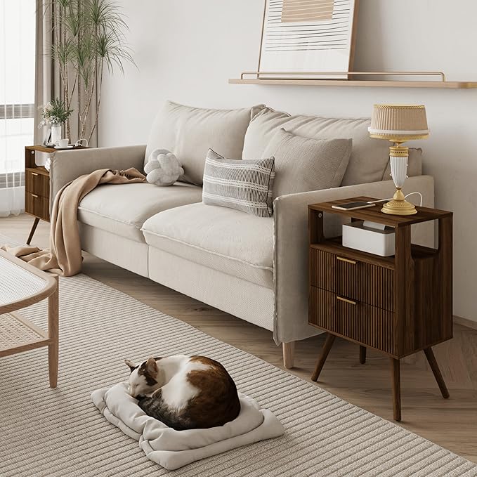 JOONEE Nightstand with Charging Station and LED Lights, Modern Bedside Table - Image 3