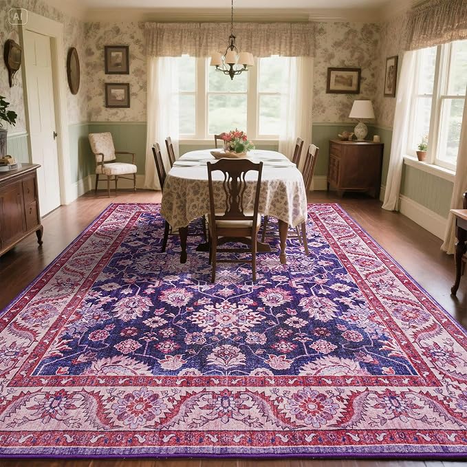 Area Rug for Living Room, 8x10 Area Rugs Washable, Retro Floral Non-Slip Carpet - Image 5