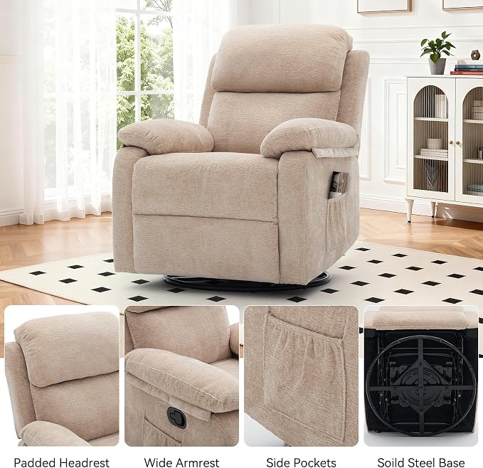 Korser Recliner Chair, 360 Swivel Rocker Chair - Image 7