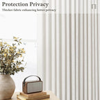 Beige White 98 Inch Pleated Linen Memory Trained Semi Sheer Curtains 50W | - Image 6