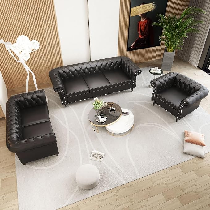 QHITTY 3 Piece Living Room Set, Sectional Chesterfield Sofa Chair Contemporary - Image 7