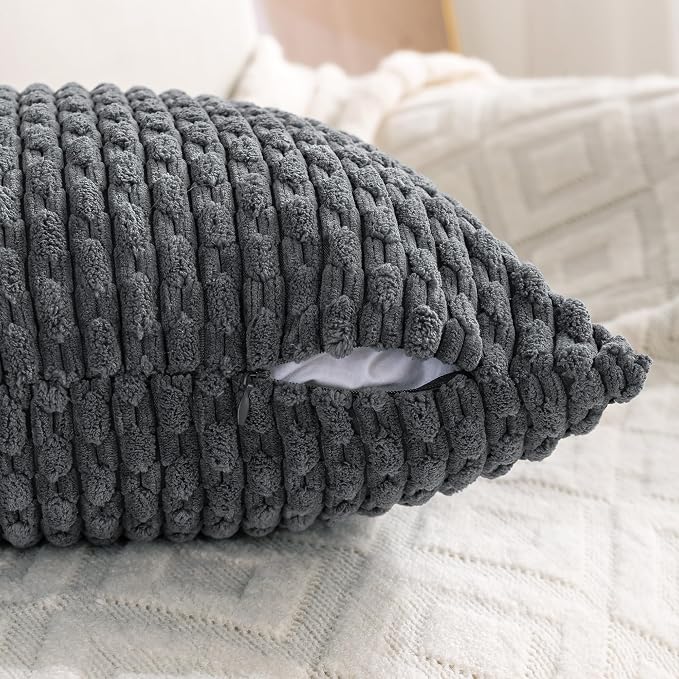 Set of 4 Medium Grey Decorative Throw Pillow Covers 22x22 Inch Corduroy Pillow - Image 5