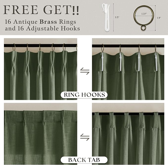 Green Linen Pinch Pleated Semi Sheer Curtains - Image 5