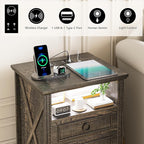 Nightstand Set 2 with Charging Station, Farmhouse End Side Table with 3 Drawers - Image 4