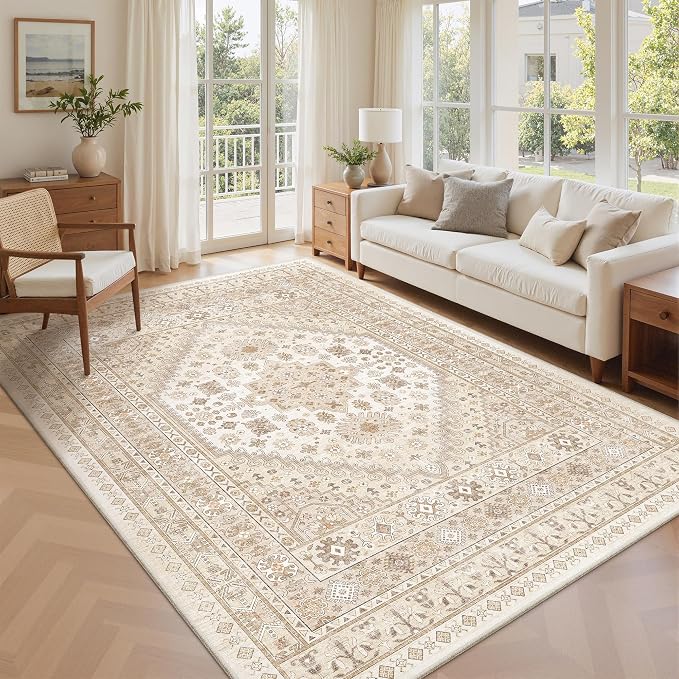 5x7 Area Rugs for Living Room, Large Washable Rug, Dining Room, Low Pile by Zesthome