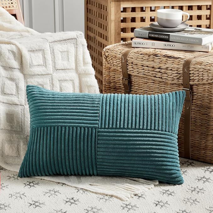 Fancy Homi 2 Packs Teal Lumbar Decorative Throw Pillow Covers 16x28 Inch - Image 2