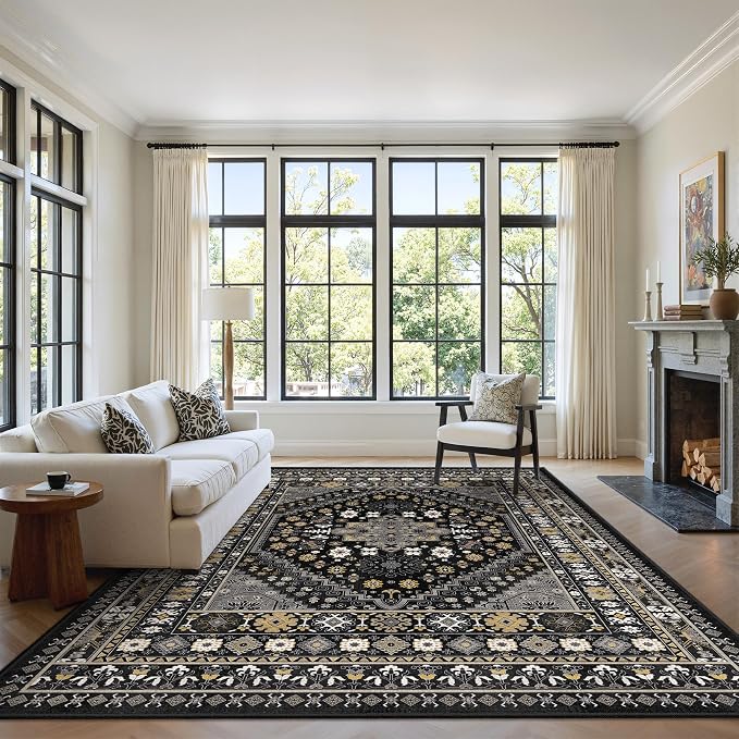 6x9 Area Rugs for Living Room, Large Washable Rug, Dining Room, Low Pile by Zesthome