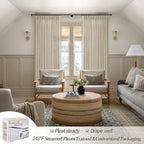 Pinch Pleated Linen Semi Sheer Warm Beige Curtains 96 Inches Long Bedroom | - Image 5