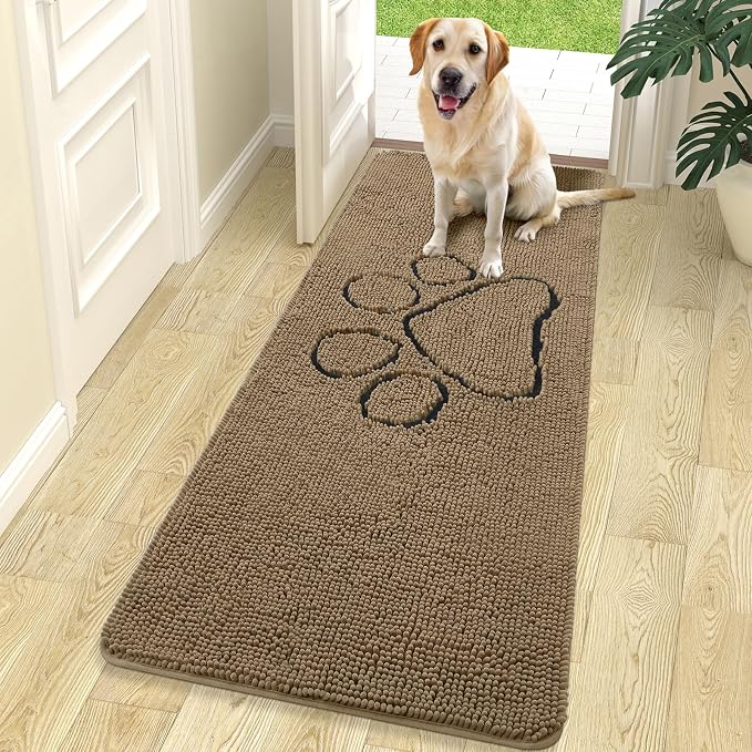 OLANLY Dog Door Mat for Muddy Paws 70x24, Paw Print Design Chenille Mud Mat | by OLANLY