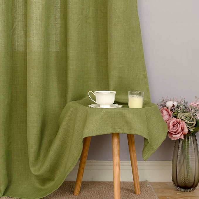 Moss Green Short Linen Curtains 45 inch - Image 8