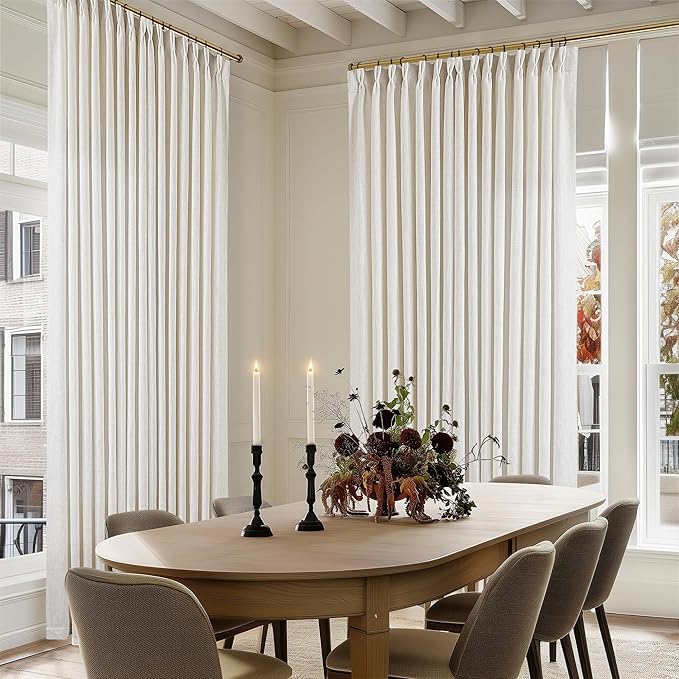 Natural Pinch Pleated Linen 90 Inch Curtains 100 Inch Width | Light Filtering by Twodrapes