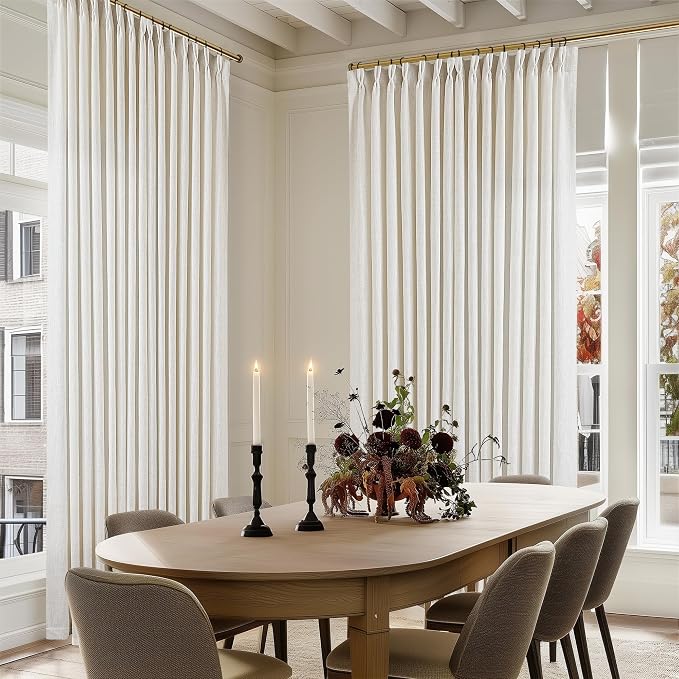 Natural Pinch Pleated Linen 84 Inch Curtains 100 Inch Width | Extra Wide - Image 2