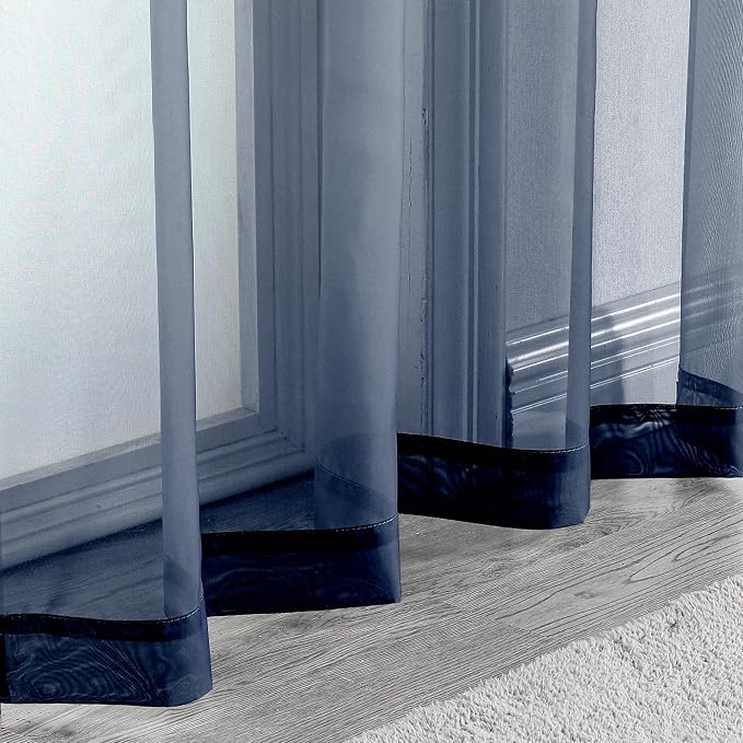 Blue Sheer Curtains, Sheer Curtains 63 inch Length 2 Panels Set, Rod Pocket - Image 5