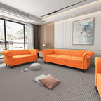 ORRD 2 Piece Living Room Set, Velvet Chesterfield Sofa Loveseat Couch by ORRD