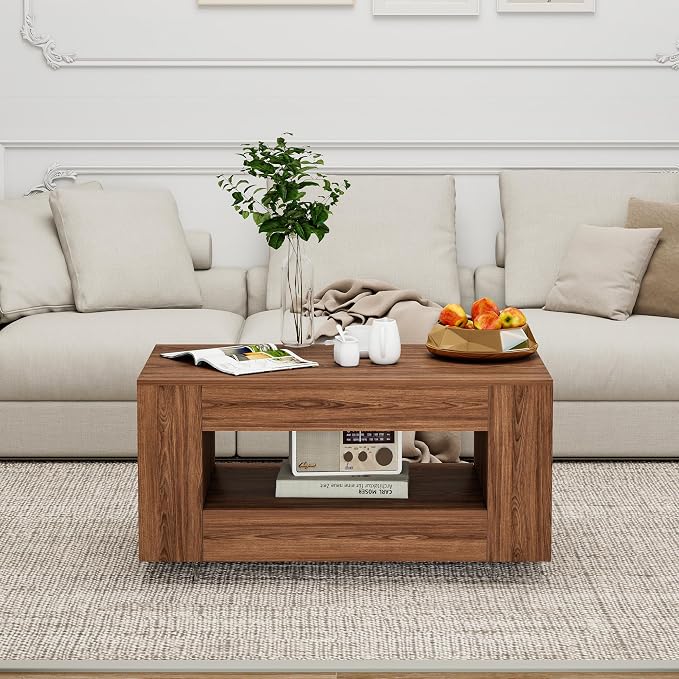39" Wood Coffee Table for Living Room, Sides Storage - Image 6