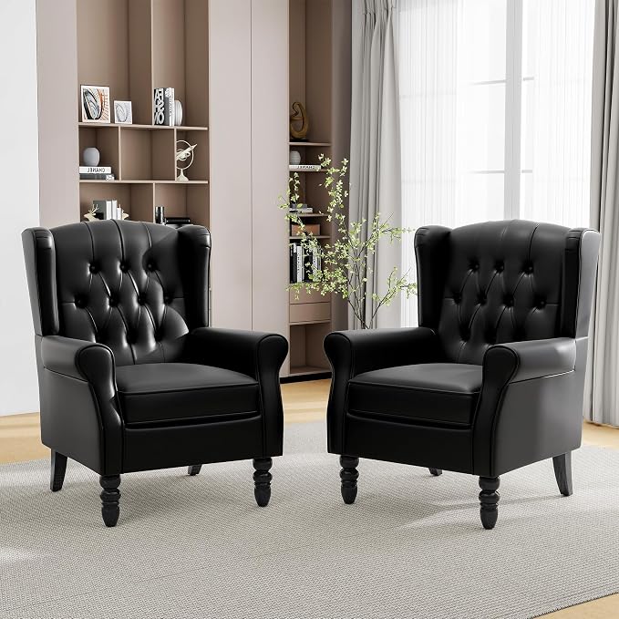 Pia Ricco Set of 2 Mid-Century Modern Wingback Accent Chairs by PiaRicco