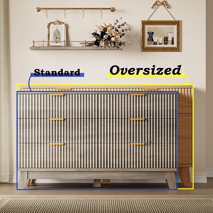 BORNOON Fluted 6 Drawer Dresser, 47.2" Wide Modern Boho Chest of Drawers - Image 3