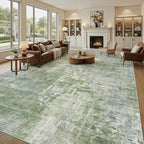 Soalmost 10x14 Area Rugs for Living Room Washable Rug Abstract Green/Ivory | - Image 2