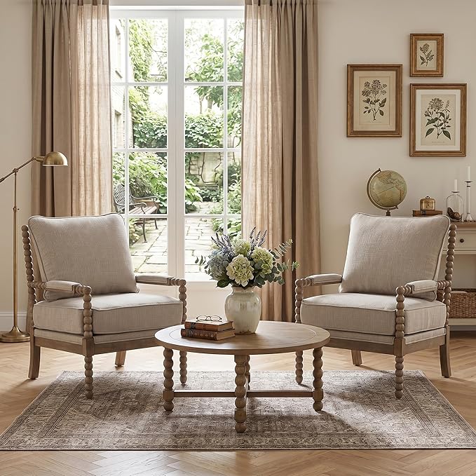 DUHOME Linen Fabric Spindle Accent Chairs Set of 2, Spool Chairs by DuhomeElegantLifestyle