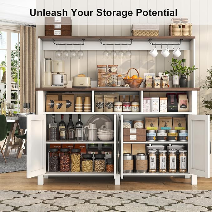 Buffet Sideboard with Storage Hutch with Power Outlets 4 Doors, Large Farmhouse - Image 4