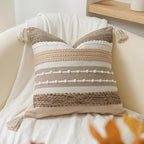 Brown Decorative Throw Pillow Cover 20x20 Square Boho Accent Pillowcase Tassels by BlissBlush