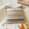 Brown Decorative Throw Pillow Cover 18x18 Square Boho Accent Pillowcase Tassels by BlissBlush